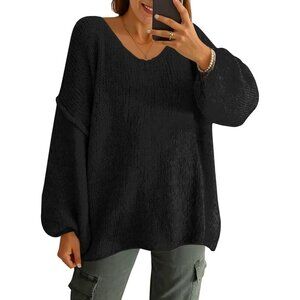 Womens Oversized V Neck Sweater Chunky Knit Long Sleeve Fall Winter Casual